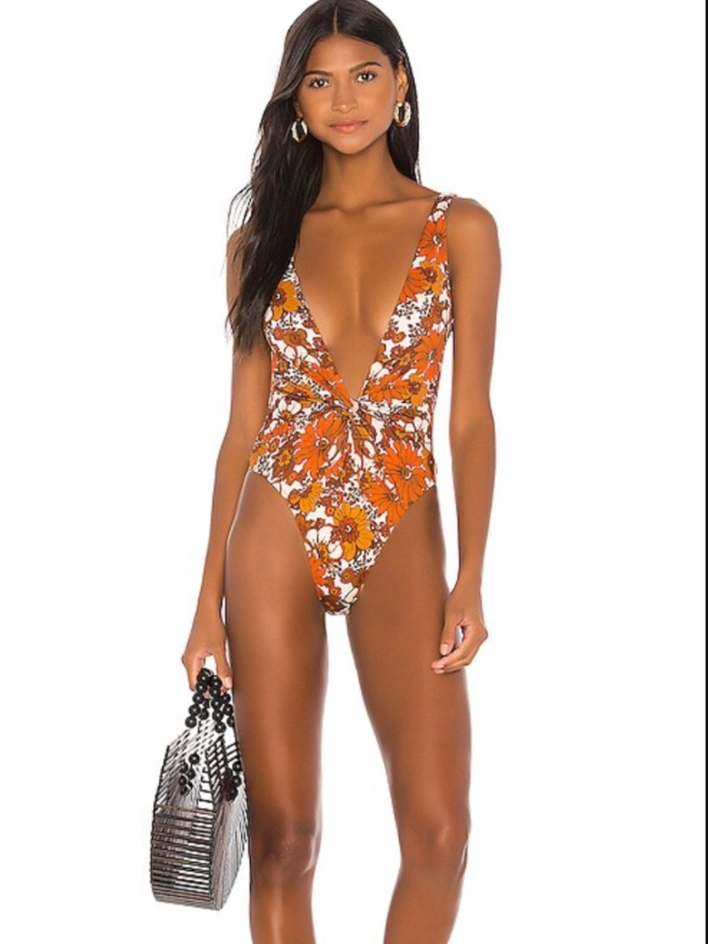 Dodo Bar Or Rylee One Piece Swimsuit Floral Orange Size Small NWT